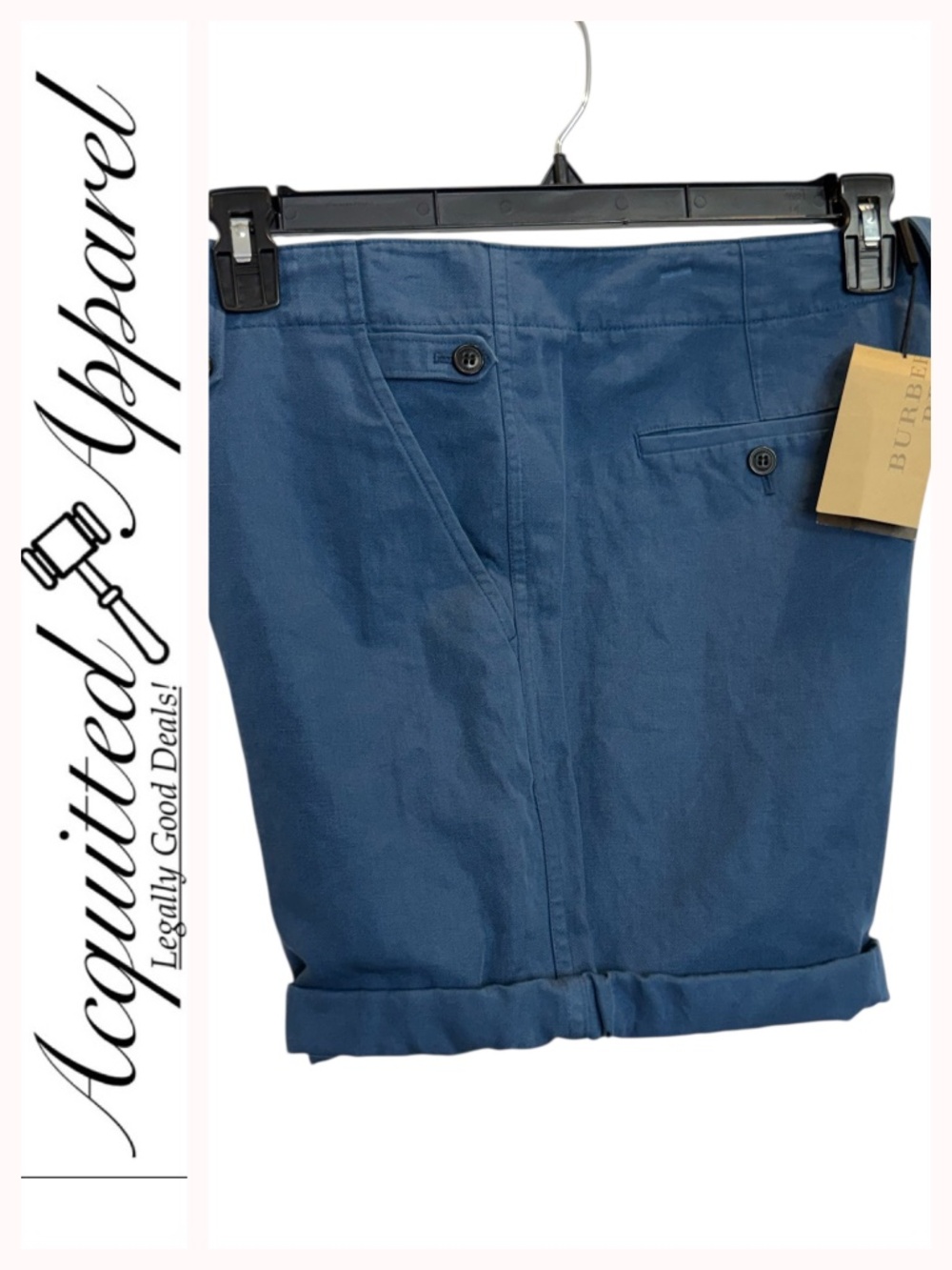 Burberry Brit Cuffed Leg Button Pockets Blue Chino Shorts NWT